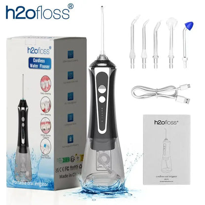 H2ofloss Oral Irrigator Water Flosser 140PSI High Pressure Water-Proof Design 300ml 5 Modes 5 Nozzles for Dental Cleaning