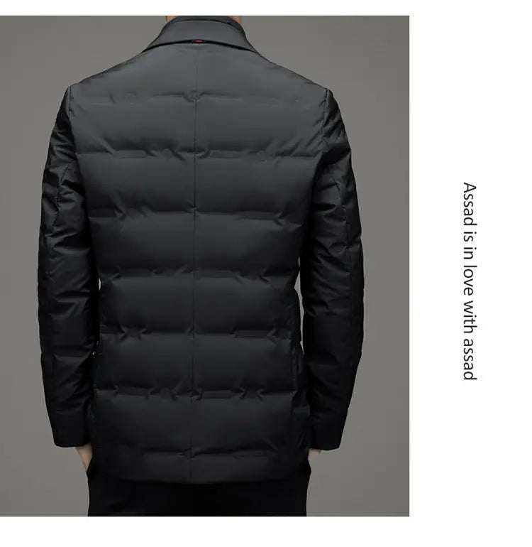 Men's Solid Color Detachable Stand Collar Long Sleeve Casual Business Trendy Down Coats Winter New Fashion Suit Blazers Clothes