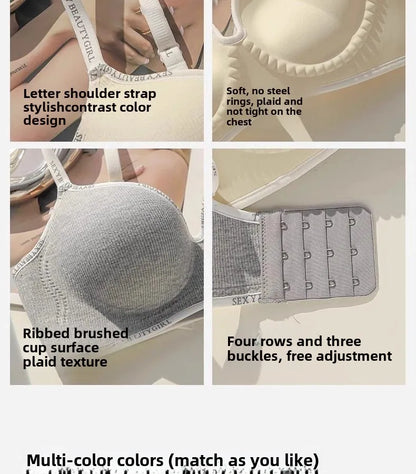 6cm Thickened Push-Up Bra for Small Chest Wireless No Steel Ring Letter Print Adjustable Straps Anti-Slip Pads Seamless Lingerie