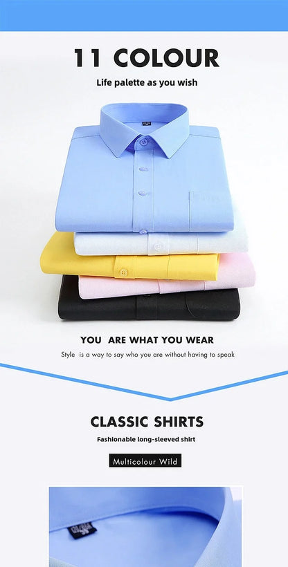 Men's Long-Sleeved Shirt Business Casual Solid Color Striped Plaid Spring Summer Free Ironing All Fit Tooling Comfortable