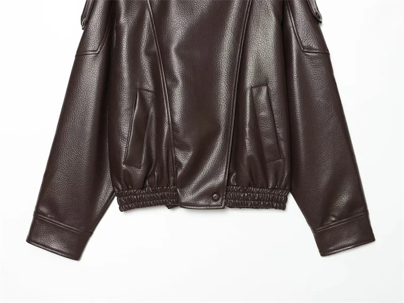 Women's Faux Leather Jacket 2025 New Fashion Autumn Black Long Sleeve Pebble Jacket Motorcycle Style Personality Ladies Jacket