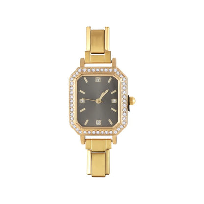 Fashion High Quality Men Women's Stainless Steel Square Round Shiny Zircon Watch Bracelet For Friend Birthday DIY Jewelry Gift