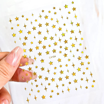 Black White Star 3D Nail Art Sticker Y2K Pentagram Self-Adhesive Decals Laser Shiny Glitters Starlight Manicure Ornaments Slider