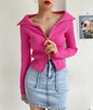 LUNDUNSHIJIA 2026 New Autumn Women Elegant Thickened Zipper Sweaters For Women Rose Red Fashion Short Female Cardigan 4 Colors