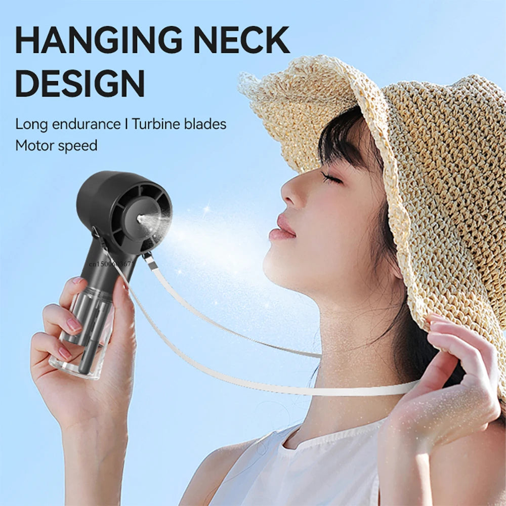 Portable Water Mist Fan Humidifier Fan Rechargeable 4 Wind Speed Hanging Neck Fan Handheld Water Spray Fan for Outdoor Travel
