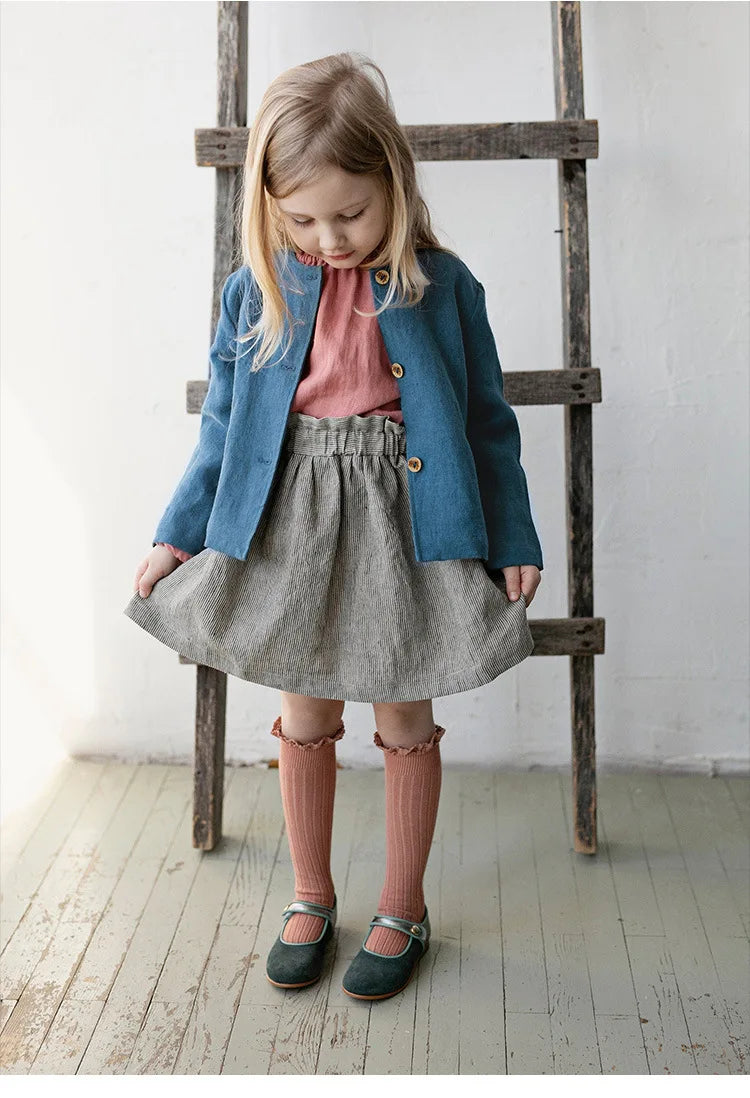 Spring Thin Retro Linen Jacket Children 2026 New Solid Color Single-Breasted Cardigan Casual Long-Sleeved Boys And Gilrs Coats
