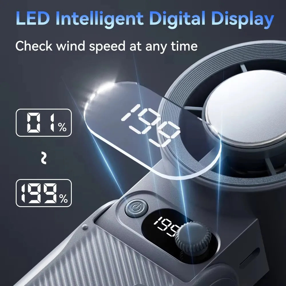 Portable Handheld Fan Strong Wind 199 Gear Wind Speed LED Digital Display Adjustable Outdoor 3-in-1 Handheld Fan 8000mAh F5PRO
