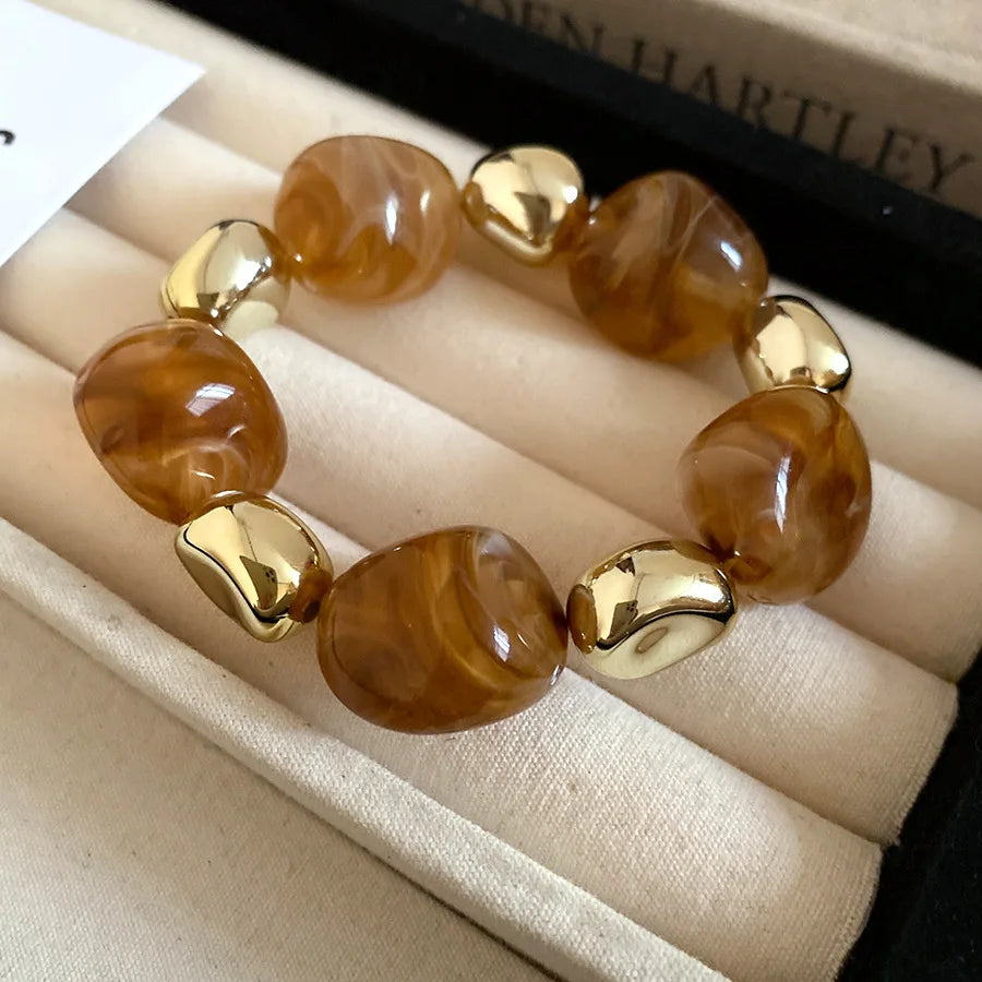 Multicolor Irregular Acrylic Beaded Bangles for Women Geometric Smudge String Bracelet Beach Vacation Style Couple Jewelry W