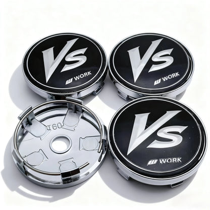 4pcs JDM VS W Work Logo Emblem Badge Car Wheel Center Caps 60MM Clips 56MM Rim Hubcaps Dust Cover Wheels Hub Cap Car Accessories