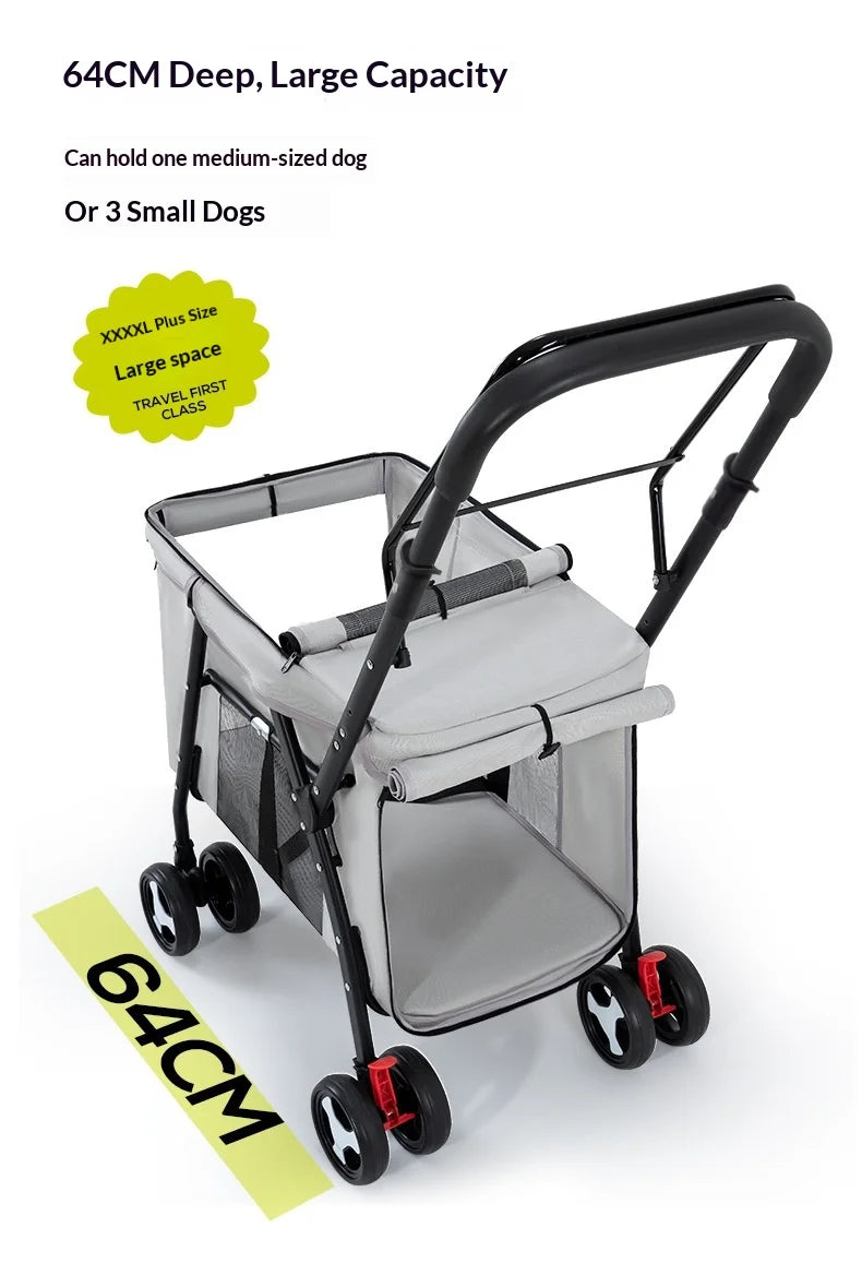 Luxury Double-Layer Eco-friendly ABS Material 4-Wheel Pet Stroller Small Large Dogs Cats Lightweight Travel Pet Carriers