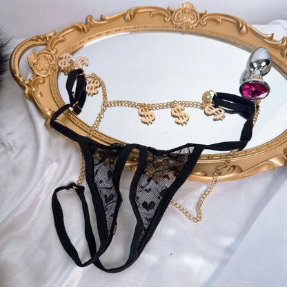 Anal Plug with Lace Thong Panty Set for Women Men Sexy Underwear with 2.8cm Butt Plug for Outdoor Wear BDSM Adult Sex Toys Gay