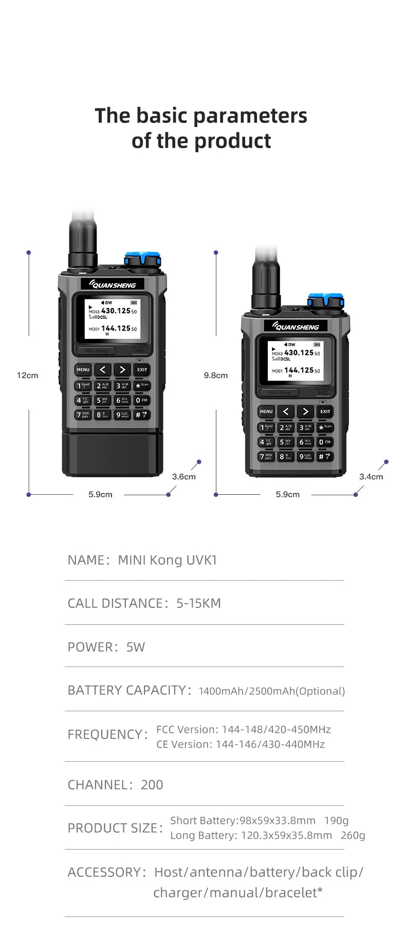 QUANSHENG K1 Air Band Walkie Talkie Wireless Copy Frequency Meter Type-C Charging NOAA Multi-Band Portable Two Way Radio UV