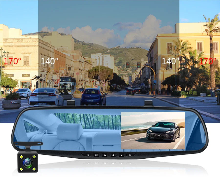 4.3 Inch 1080P Night Vision Camera Dual Lens DVR  Rearview Mirror Dashcam Car Dvr Dash Camera Car Video Recorder Auto Bluck Box