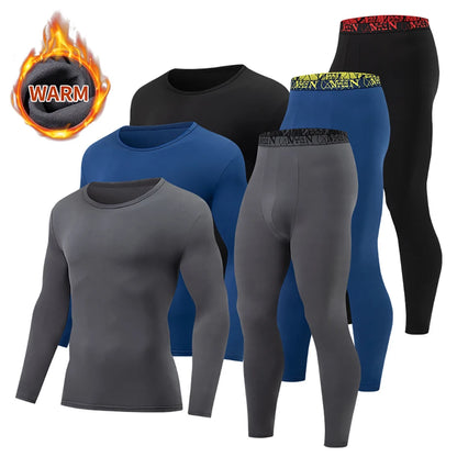 2-piece Men's Autumn And Winter Solid Color Round Neck Fashionable Printed Sports Thermal Underwear Set Simple And Comfortable