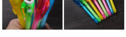 5Pcs 2 in 1 Luminous Light Invisible Ink Pen with UV Light Check Money Light Toy Kids Drawing Secret Magic Pens Fluorescent Pen