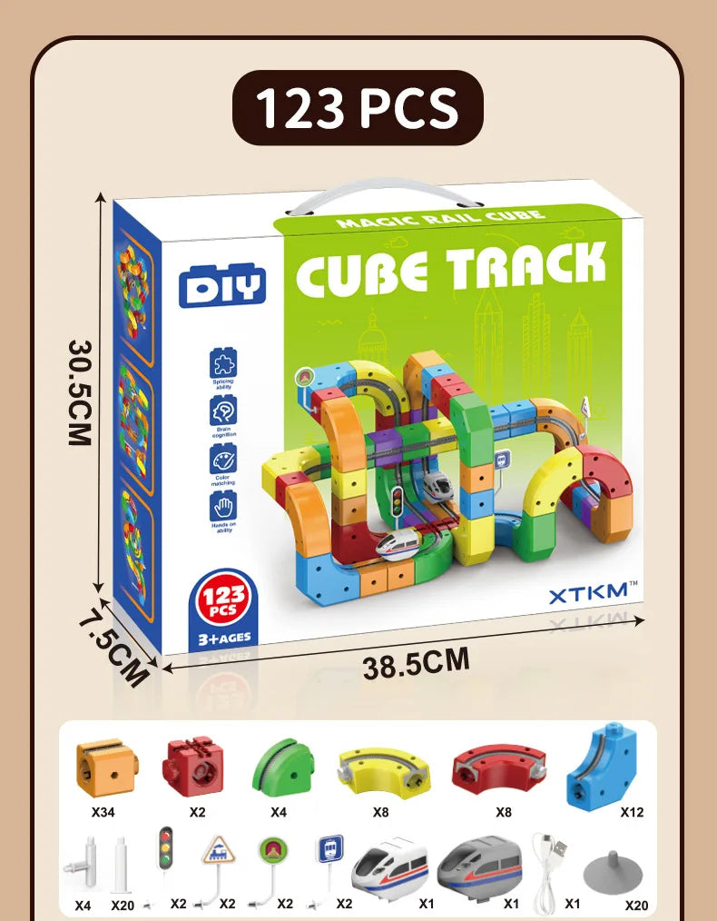 Electric Magnetic Track Set STEM Building Toy with Anti-Gravity Vehicles 100+ Pieces DIY Railway Model Creative Gift for Kids