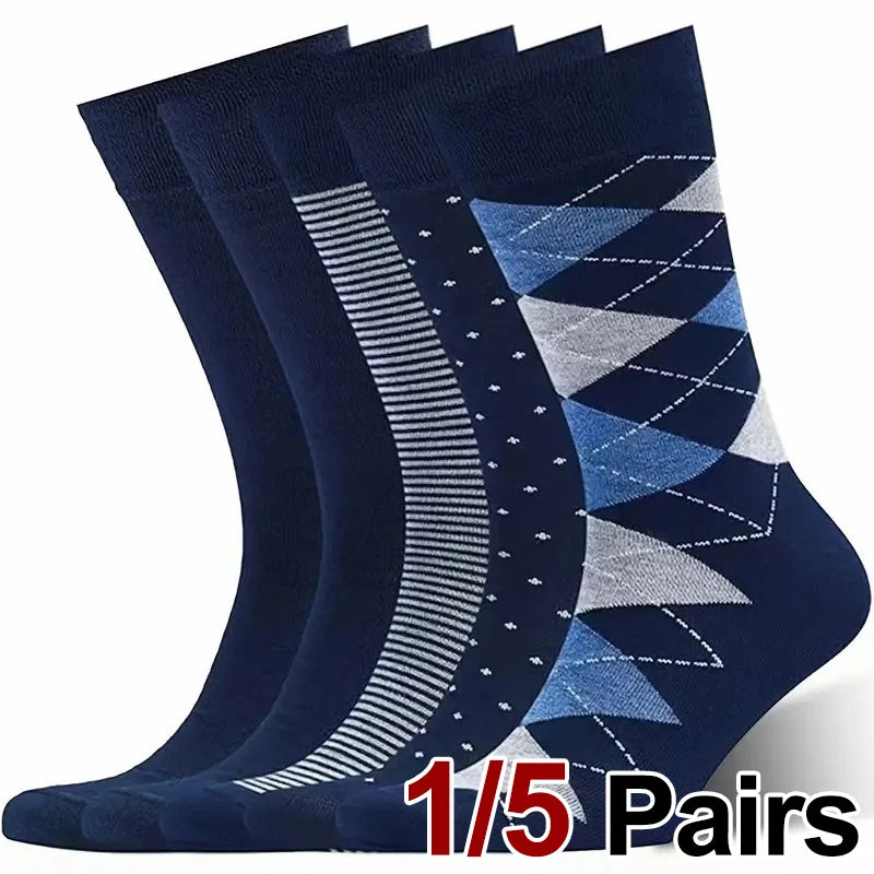 1/5 Pairs Men diamond Pattern Business Mid Tube Socks Anti Odor Sweat Absorbing Comfortable Breathable All Season Casual Socks