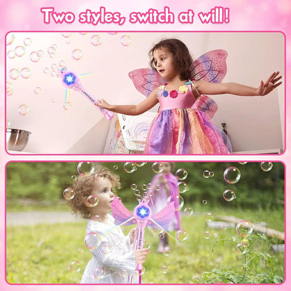 Children's Bubble Machine, Glowing Princess Bubble Stick, with Music and Detachable Wings, Outdoor Indoor Garden Party Toy