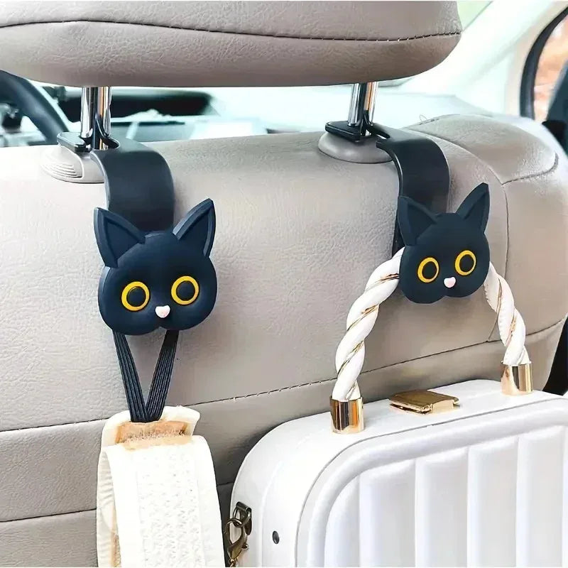 Cute 3D Cartoon Cat Car Seat Headrest Hook - Universal Vehicle Storage Organizer for Handbags, Wallets, and Jackets - Cute Ca