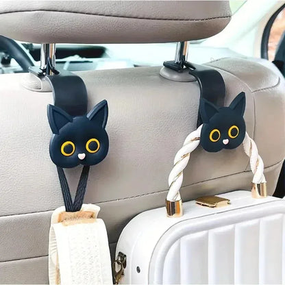 Cute 3D Cartoon Cat Car Seat Headrest Hook - Universal Vehicle Storage Organizer for Handbags, Wallets, and Jackets - Cute Ca