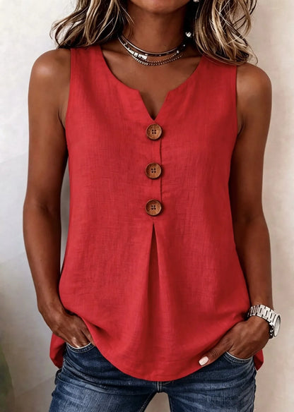 Summer 2026 Women's Blouses Fashion Button Cotton Linen Sleeveless Shirts Casual Solid Colors V-Neck Loose Plus Size Tank Tops