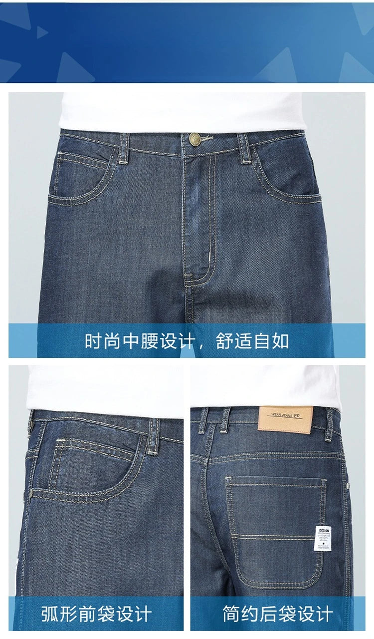 Brand Clothing Summer Lyocell Fabric Stretch Jeans Business Loose Straight Casual Trousers Fashion Versatile Pants Plus Size 40