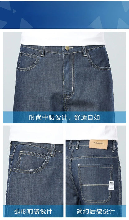 Brand Clothing Summer Lyocell Fabric Stretch Jeans Business Loose Straight Casual Trousers Fashion Versatile Pants Plus Size 40