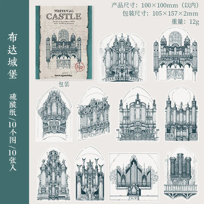 10pcs/lot Memo Pads Material Paper Medieval Castle Journal Scrapbooking paper Card Background Decoration Paper