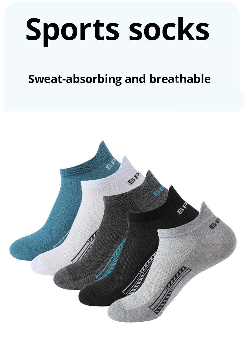 5 Pairs Of Mens Summer Thin Mesh Breathable Mens Polyester Sports Socks Sweat Absorbing Short Socks