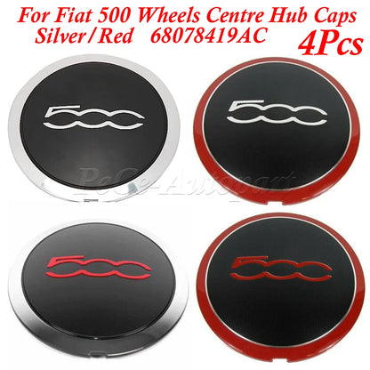 4Pcs 133mm For Fiat 500 New Hubcap Wheels Centre Hub Caps 68078419AC 68078421AC 51884863 Silver/Red Dust Cover