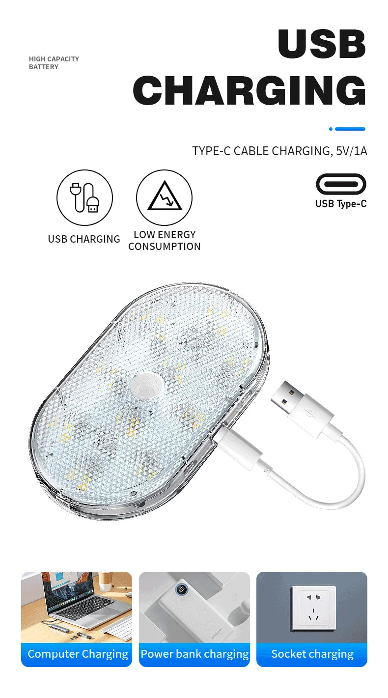 Motion Sensor Led Light 650mAH USB Rechargeable Automatic Induction Sensing Light Wireless Foot Lamp for Car Trunk Door