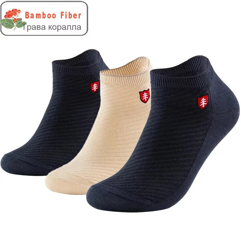 3/5Pairs High Quality Bamboo Fiber Men‘s And Women Socks Embroidery Boat Ankle Socks Men Gifts Spring Summer Socks