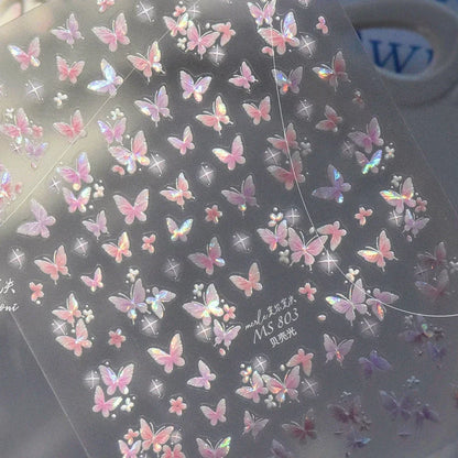 Shiny Jelly Butterfly Charming Golden Gradient Bowknot 5D Self Adhesive Nail Art Sticker Flower Petal Rhinestone Manicure Decals
