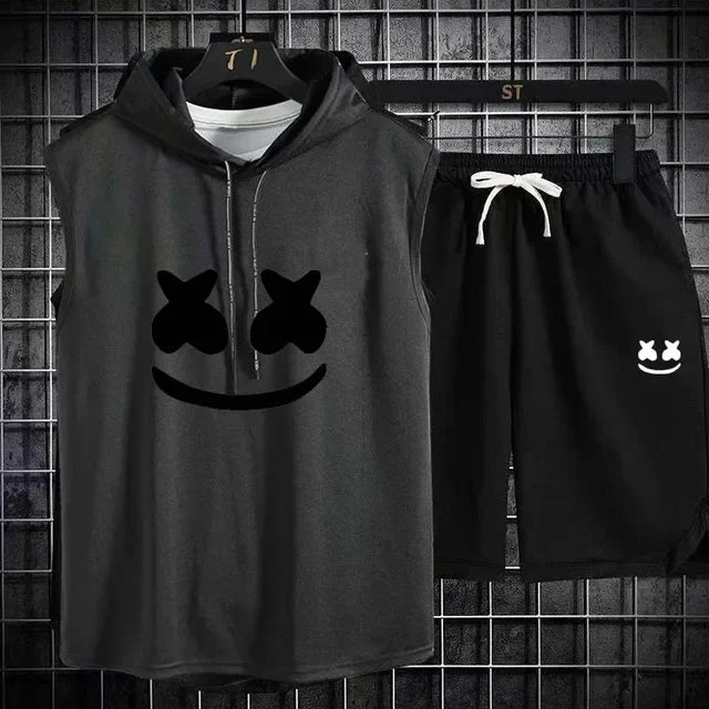 Brand Summer Men's Two Piece Set CasualT-Shirt and Shorts Set Mens Sports Suit Fashion Short Sleeve Tracksuit Hooded T-shirt