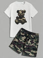 2026 Summer Casual Short-Sleeve Fashionable Breathable Sports Set Loose-Fit Quick-Dry Men's Short-Sleeve Hip-Hop Bear Print Set