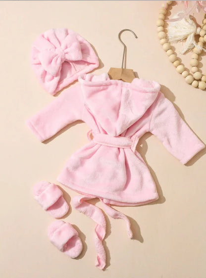 Newborn Photography Props Bathrobes Bath With Belt Shower Cap Outfit Photo Props for Infant Boys Girls Shoot  Accessories-HD