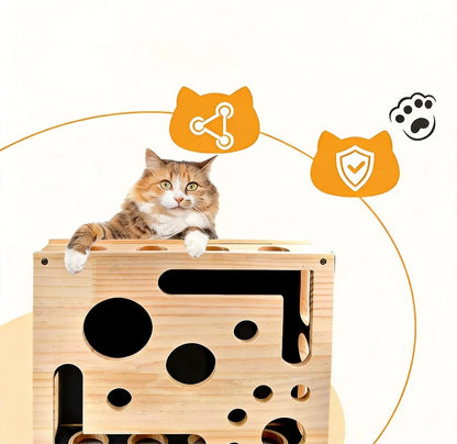 Cat Scratching Puzzle Toys, Wooden Set with 3 Bell Balls, for Indoor Cats To Scratch, Stimulate Intelligence, and Relieve Boredom.
