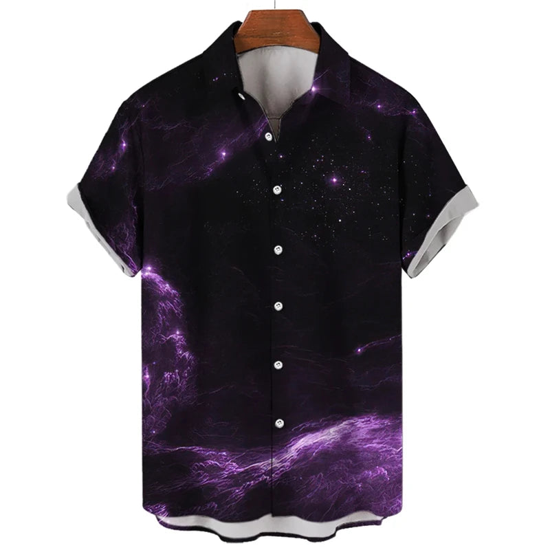 3D Printed Punk Purple Lightning Graphic Blouses Harajuku Fashion Hip Hop Shirts For Men Clothes Hawaiian Y2k Lapel Blouse Tops