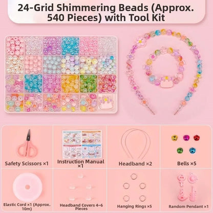 24 Grid DIY Handmade Beaded Kit Toy Creative Colorful Beads Bracelet Making Kit Kawaii Candy Color Beads Toys for Children Girl