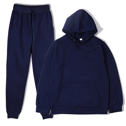 Men's Autumn and Winter New Solid Color Hoodie+pants Two-piece Set Fashionable Casual Sports Set Size S-3XL Men's Tracksuit