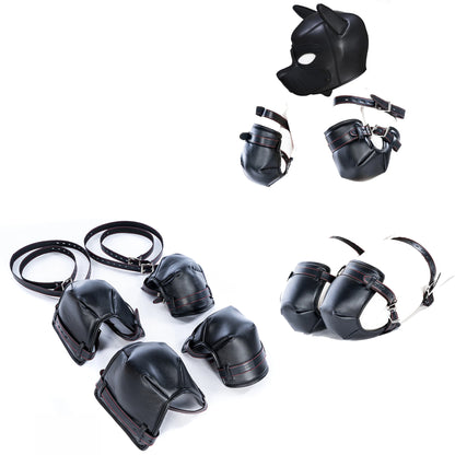Leather Soft Padded Knee Elbow Pad Dog Paw Crawl Gloves Pup Toys Fetish BDSM Bondage Dog Slave Roleplay Sexy Costume Accessories