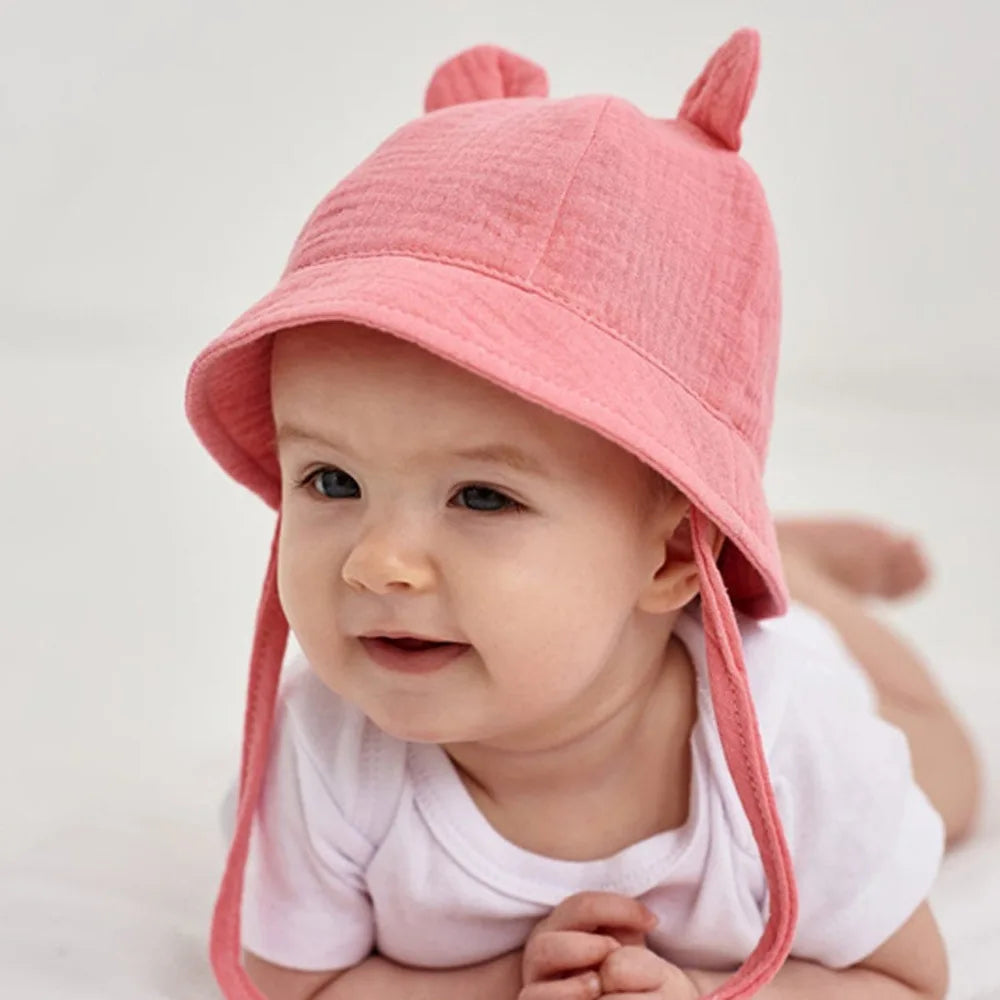 Baby Cotton Sun Hat New Children Outdoor Rabbit Ear Beach Caps Boy Girl Print Panama Hat Unisex Beach Bucket Hat For 3-12 Months