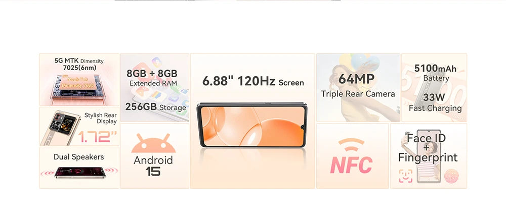 [Shipping From Poland] Cubot X100 Android 15 5100mAh 33W NFC 5G Smartphone 6.88" 16GB(8+8) RAM 256GB ROM 64MP Mobile Phone