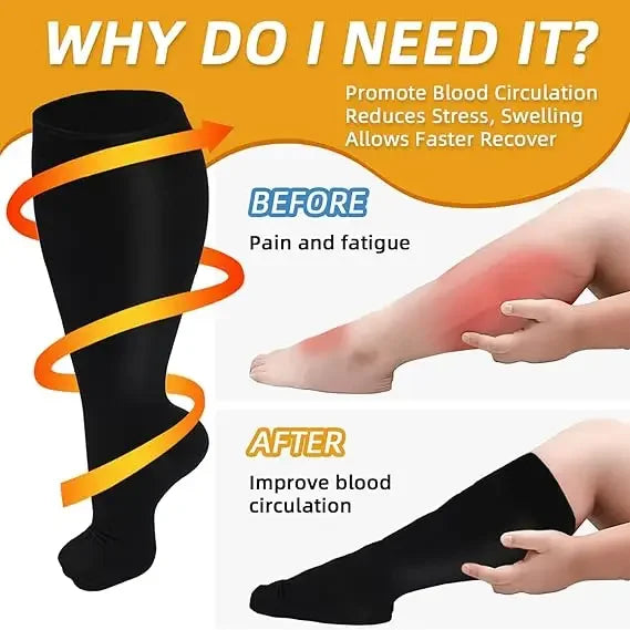 2XL-4XL Plus Size Compression Socks for Women Men 20-30 MMHg Wide Calf Extra Large Knee High Flight Sock for Circulation Support