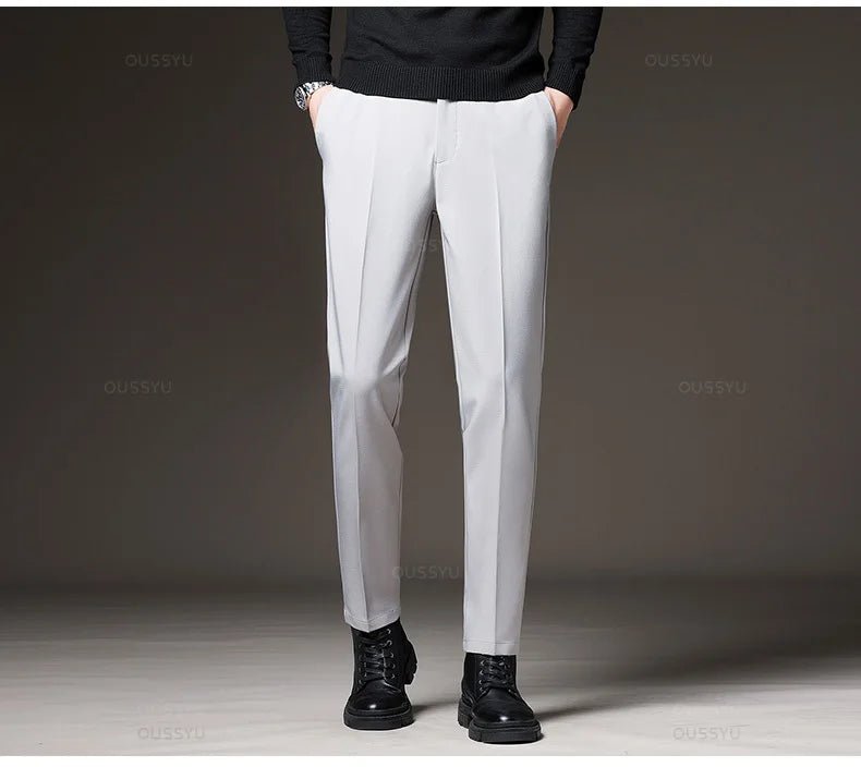 Autumn Winter Men‘s Suit Pants Slim Business Office Elastic Waist Black Grey Classic Pant Korean Trousers Male Plus Size 28-38