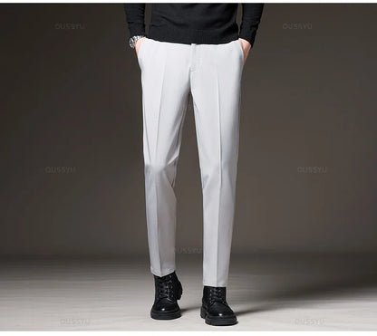 Autumn Winter Men‘s Suit Pants Slim Business Office Elastic Waist Black Grey Classic Pant Korean Trousers Male Plus Size 28-38
