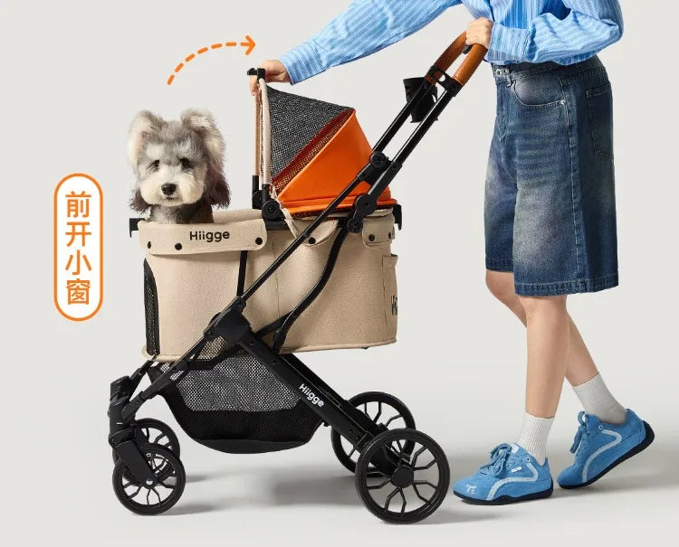 Foldable Pet Stroller Smooth Shockproof Stable Breathable Washable Outdoor Travel Cart for Dogs Cats