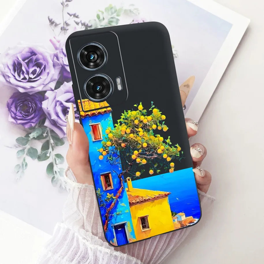 Case For Motorola Edge 50 Fusion Cover XT2429-1 Popular Flower Soft Black Silicone Phone Cases For Motorola G96 5G MotoG96 Funda