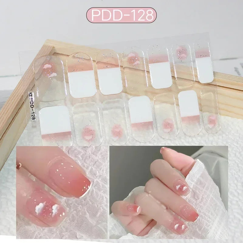 1PC Gel Nail Sticker Patch Slider Flower Gradient Color Back Glue Full Cover Waterproof Gel Nail Sticker UV Lamp Curing Manicur