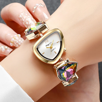 Elegant Rhinestone Bracelet Strap Women Watches Fashion Irregular Dial Ladies Quartz Wristwatch Reloj Mujer (Without Box)